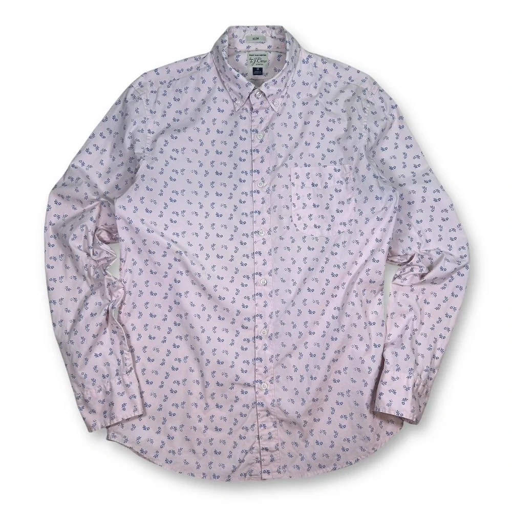 J. Crew Slim Stretch Secret Wash Shirt Floral Print Button‎ Down Mens M Pink